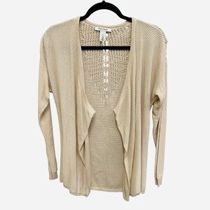 White House Black Market cream open front crochet knit cardigan sweater Size M